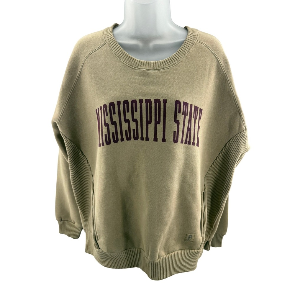 Pressbox Mississippi State Bulldogs Tan Oversized Sweatshirt Womens‎ Large New